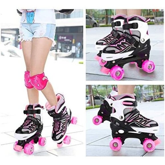 Sowume Kids Pink Black Adjustable 8 Wheel Shine Safe And Fun Illuminating Skates - Picture 7 of 7
